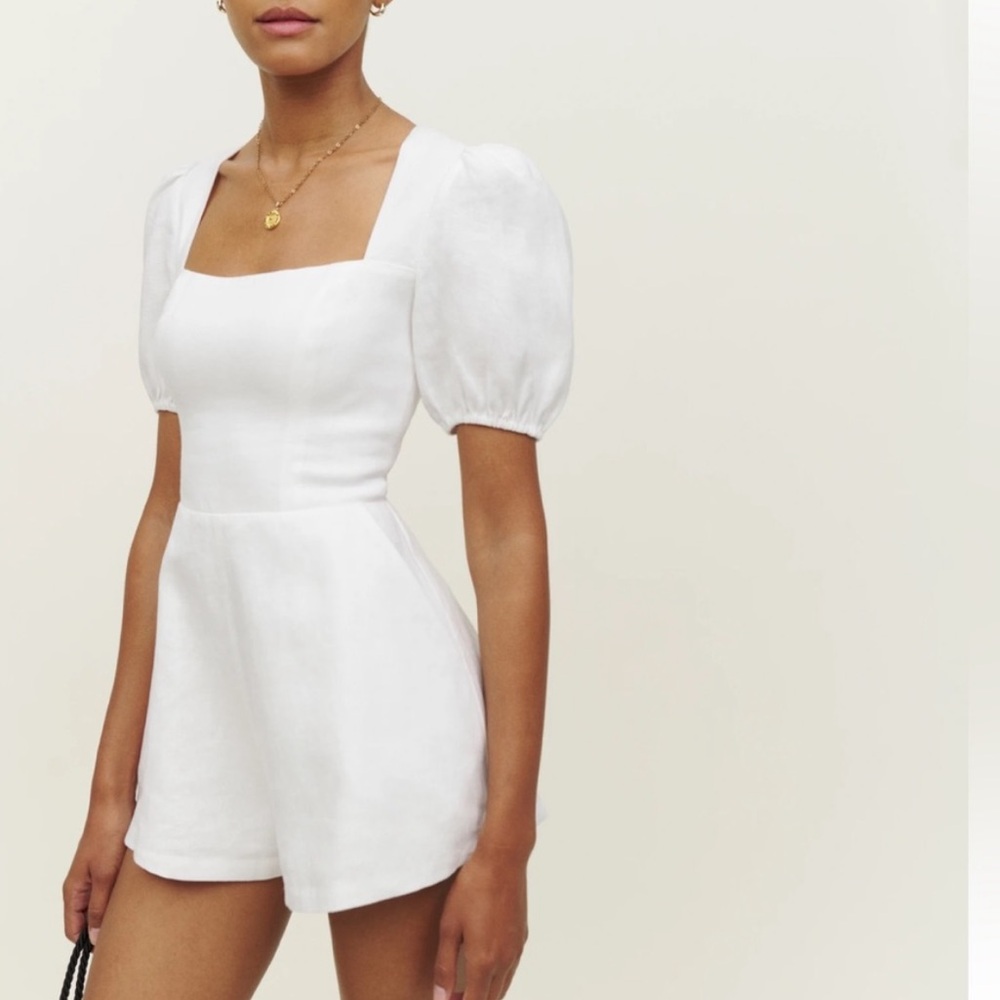 Reformation Dionne White Linen Romper